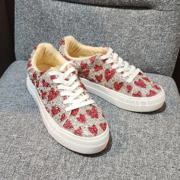 Betsey Johnson Suton/Sidny Heart Rhinestone Platform Sneakers - Picture 1 of 9